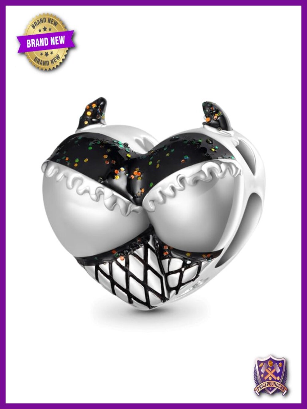 Genuine S925 Sterling Silver Halloween Devil Heart Charm Bead for Bracelet